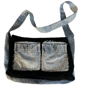 Upcycled Crossbody Sweater Denim Bag Handmade Jean Pockets Knit Mix Media Gap